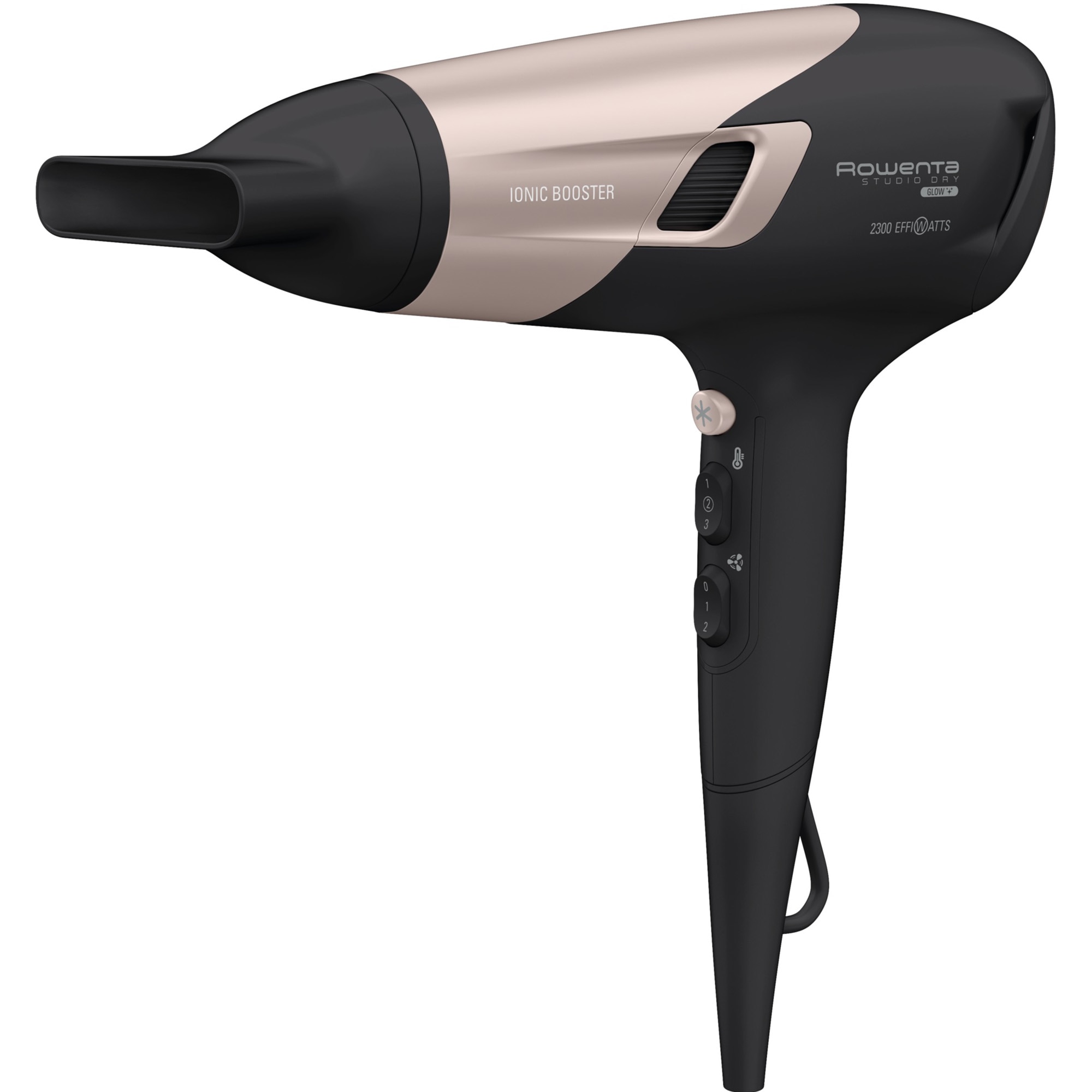 Uscator de par ROWENTA Studio Dry Glow CV5831F0, 2300W, 6 trepte de viteza si temperatura, tehnologie Thermo control, difuzor pentru volum, negru-roz Review și Păreri