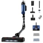 Aspirator vertical fara fir Rowenta X-Force Flex 9.60 Aqua RH20C7WO cu functie de mop, 250W, 18.5V, autonomie 45 min, filtrare 99.9%, recipient praf 0.44 L, tub flexibil, perie cu LED, panou SmartControl, suport de perete cu incarcare, gri & albastru Review și Păreri